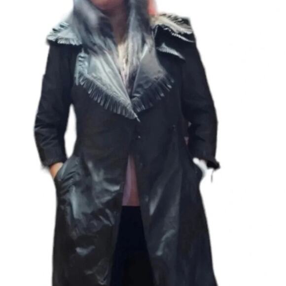 Burberry Vintage Trench Coat pleated/ ruffle trim collar Black Lightweight sz 42 - Picture 2 of 13